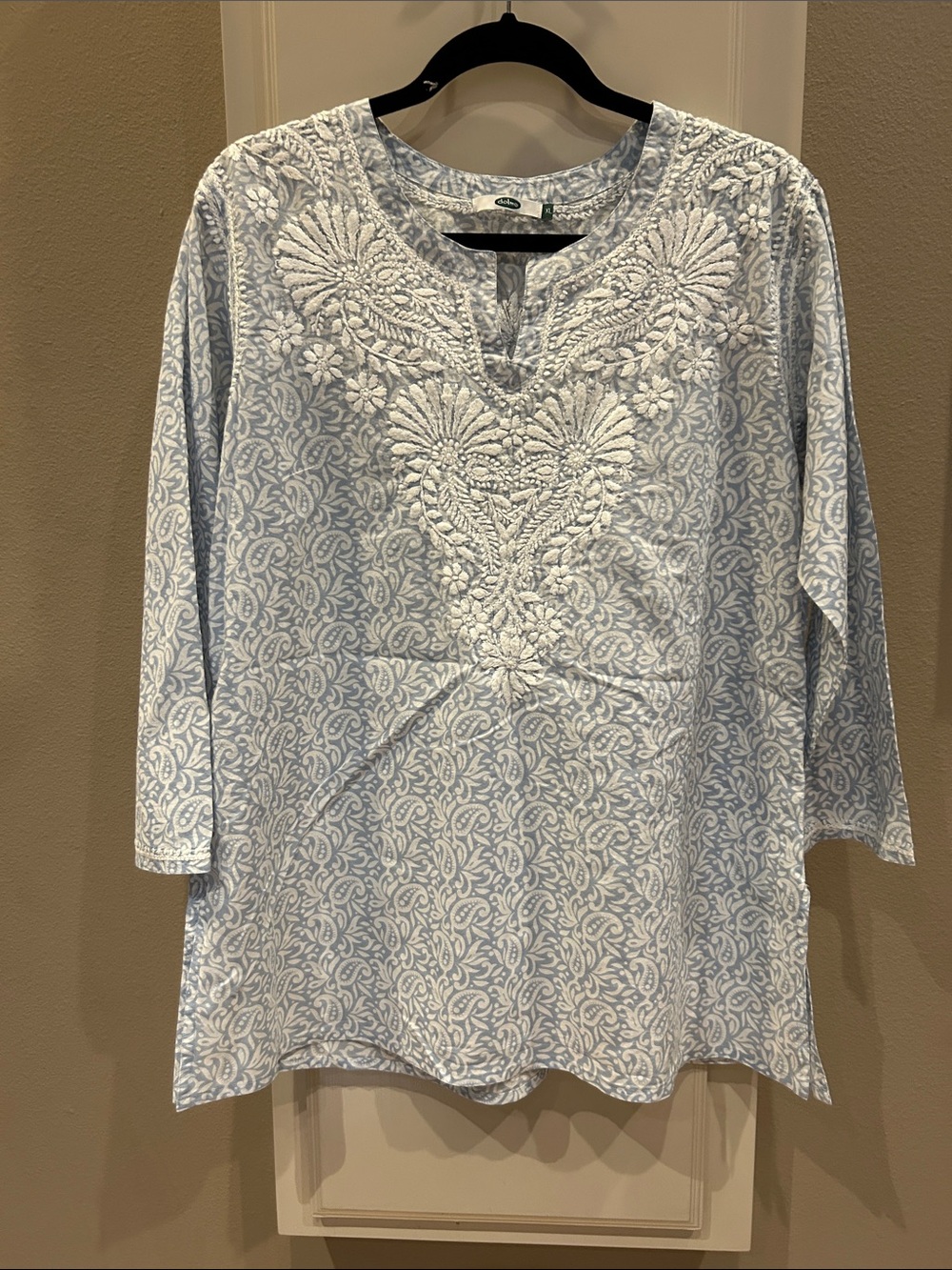 Light Blue Embroidered Paisley Tunic Top